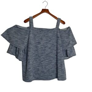 Chicos 3 Womens Cold Shoulder Knit Top Sz XL /14 Blue‎ Chambray Beach Casual